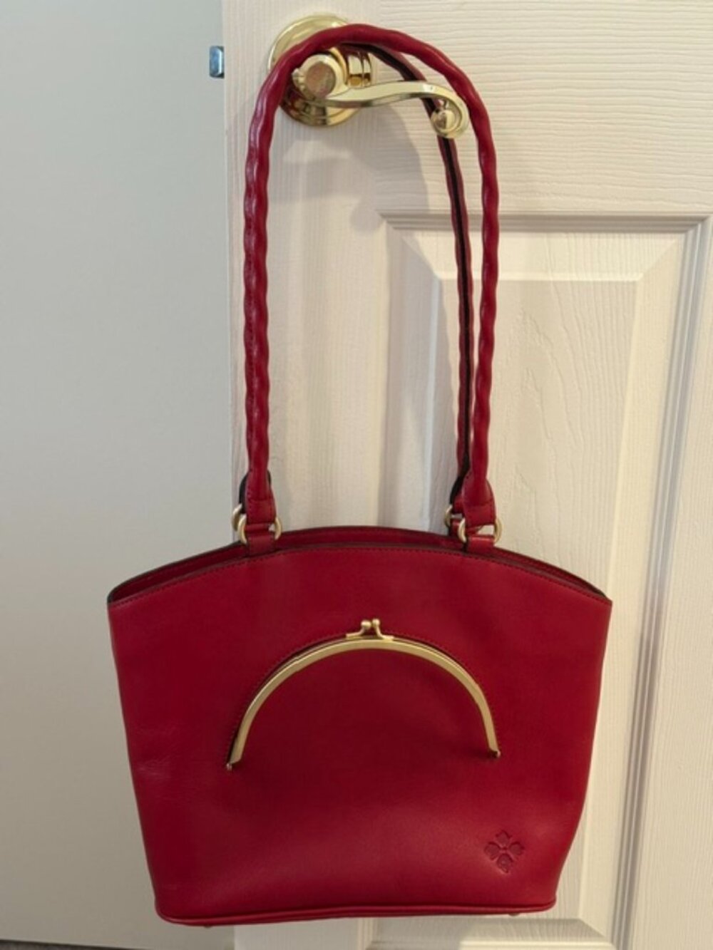 Patricia Nash Berry Red Leather Shoulder Bag with Double Handles